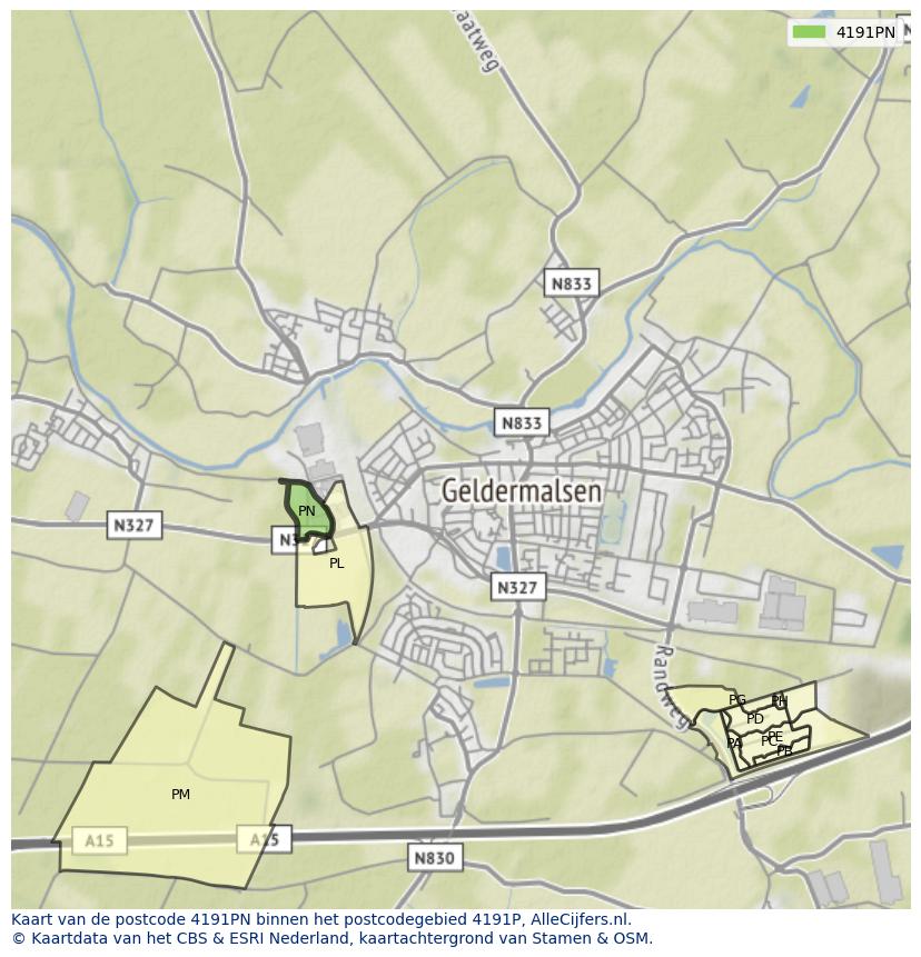 Afbeelding van het postcodegebied 4191 PN op de kaart.
