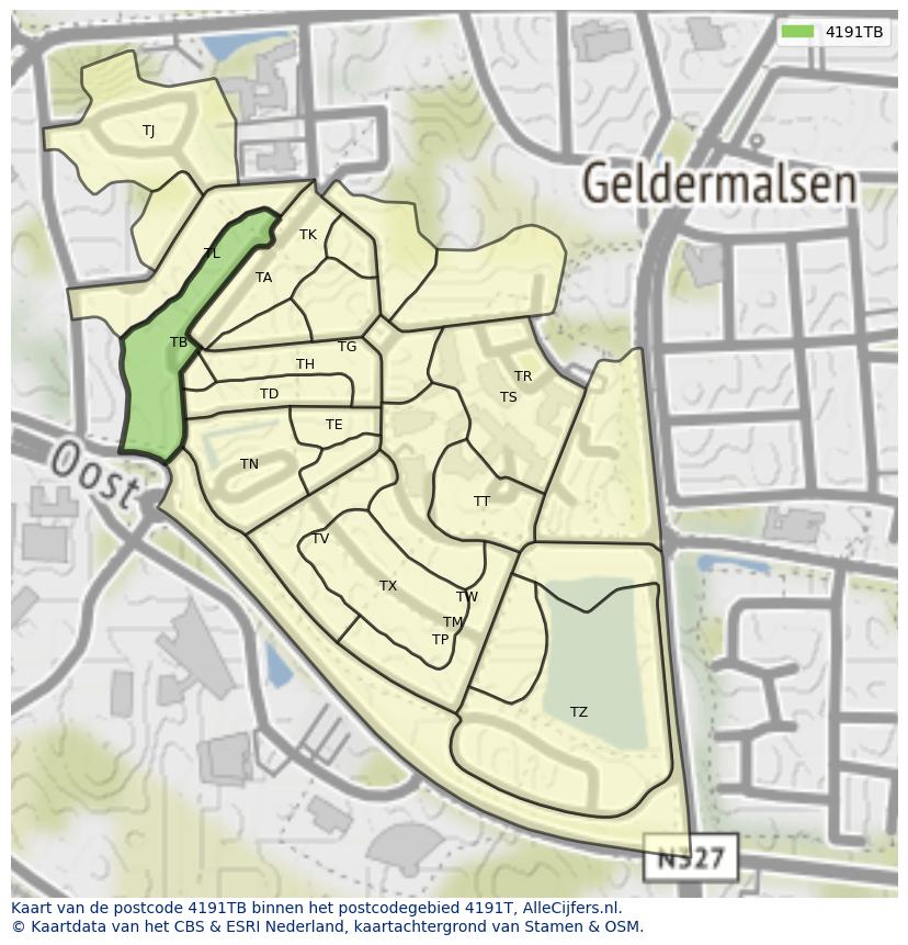 Afbeelding van het postcodegebied 4191 TB op de kaart.