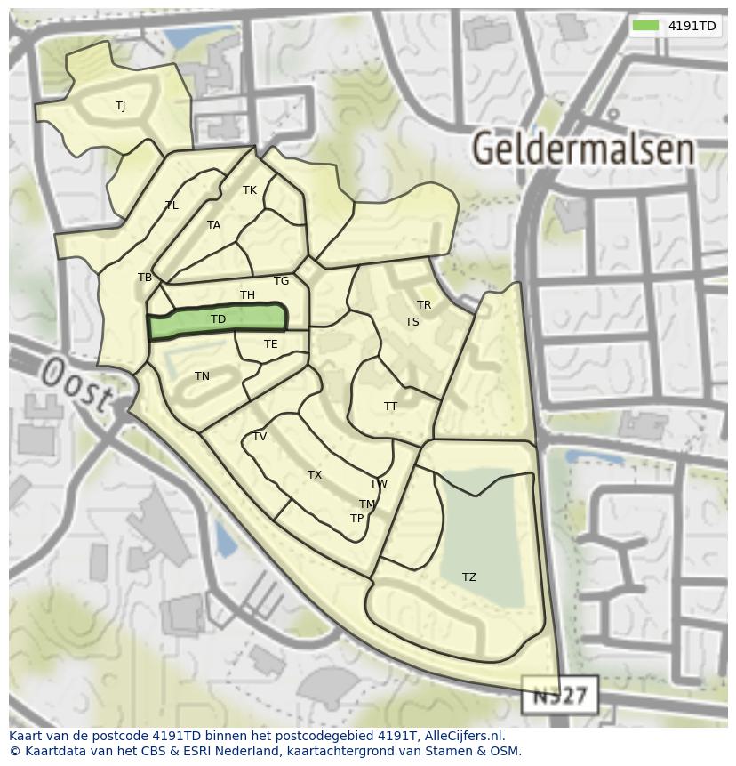 Afbeelding van het postcodegebied 4191 TD op de kaart.