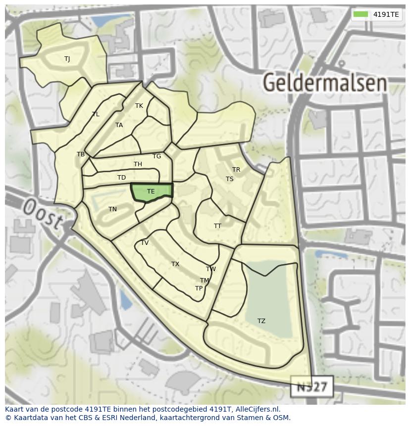 Afbeelding van het postcodegebied 4191 TE op de kaart.