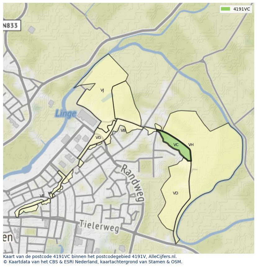 Afbeelding van het postcodegebied 4191 VC op de kaart.