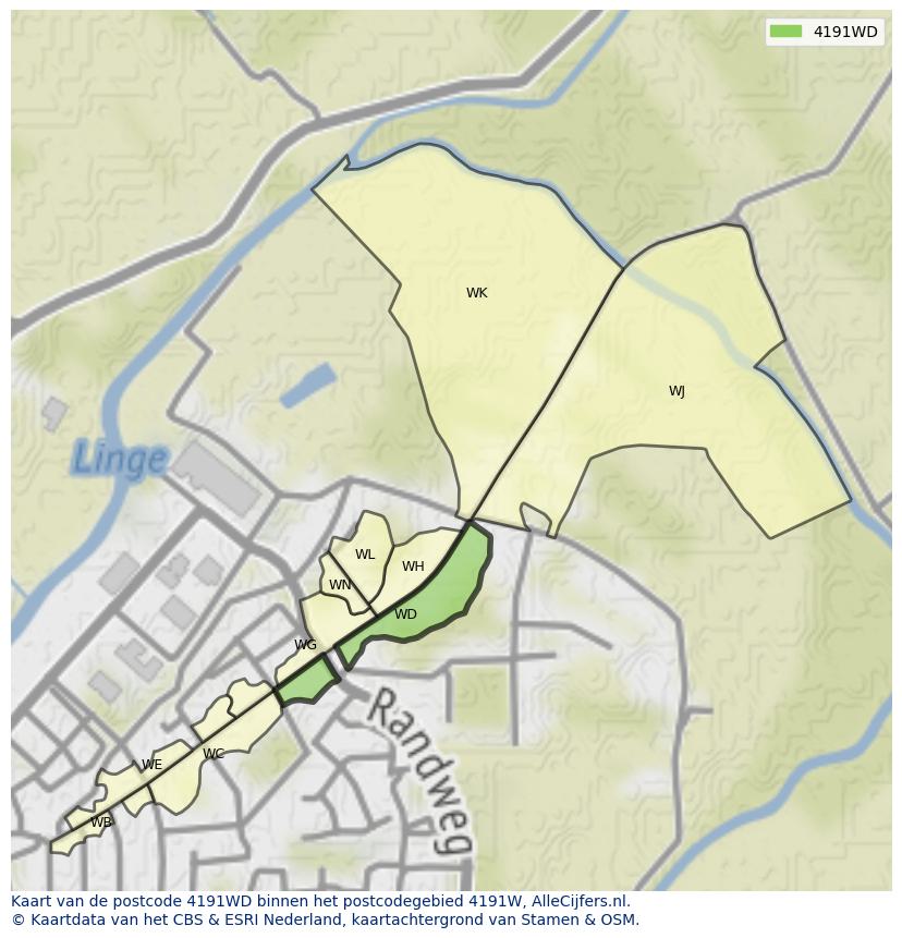 Afbeelding van het postcodegebied 4191 WD op de kaart.