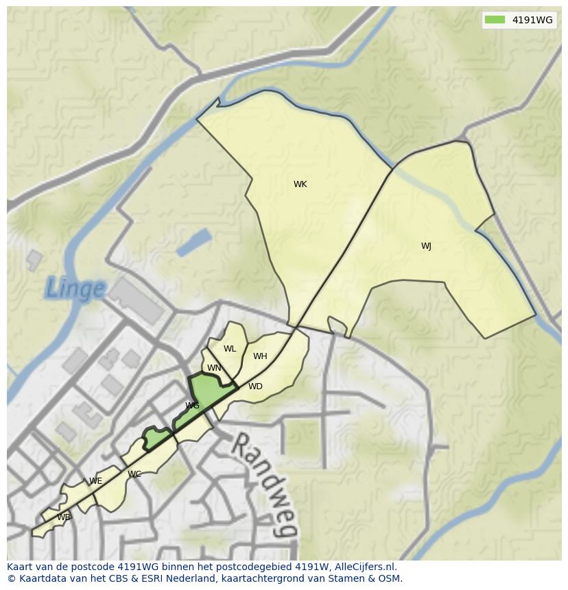 Afbeelding van het postcodegebied 4191 WG op de kaart.