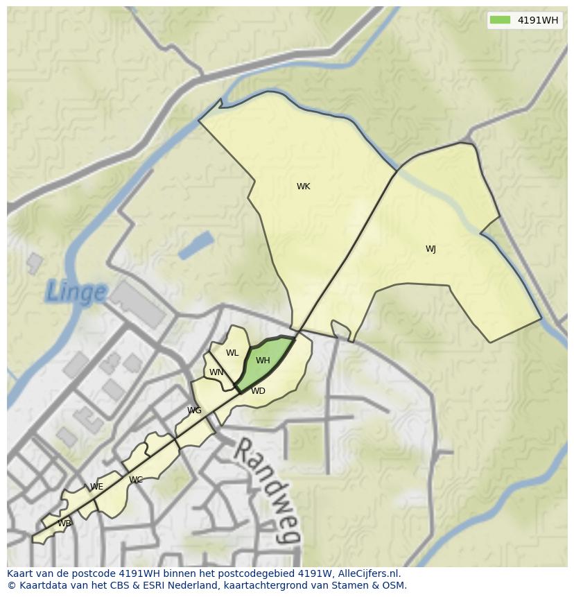 Afbeelding van het postcodegebied 4191 WH op de kaart.