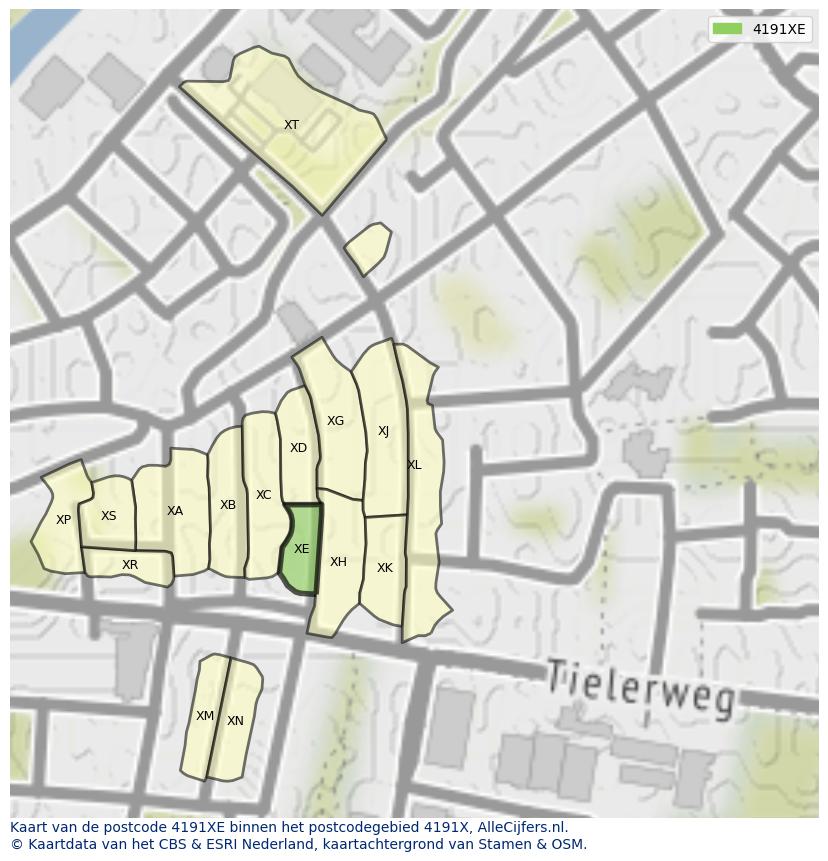 Afbeelding van het postcodegebied 4191 XE op de kaart.