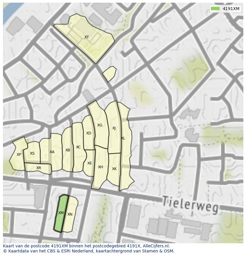 Afbeelding van het postcodegebied 4191 XM op de kaart.