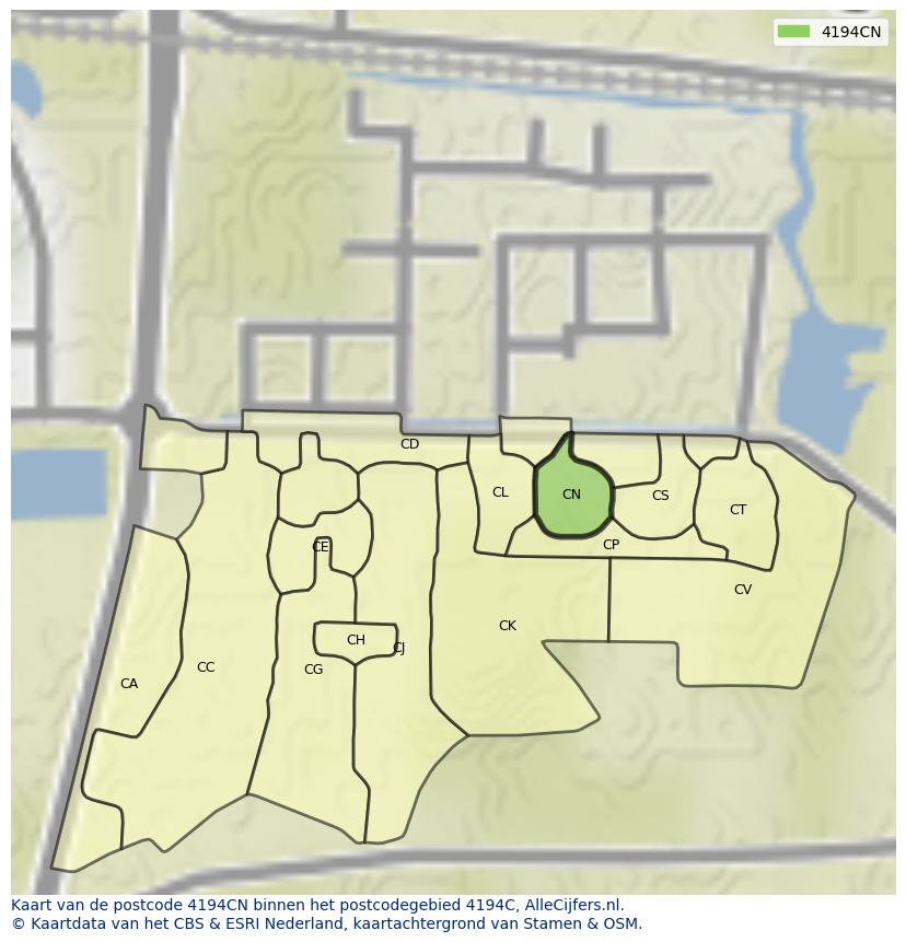 Afbeelding van het postcodegebied 4194 CN op de kaart.