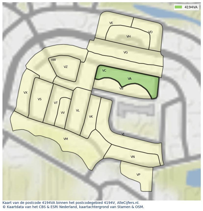 Afbeelding van het postcodegebied 4194 VA op de kaart.