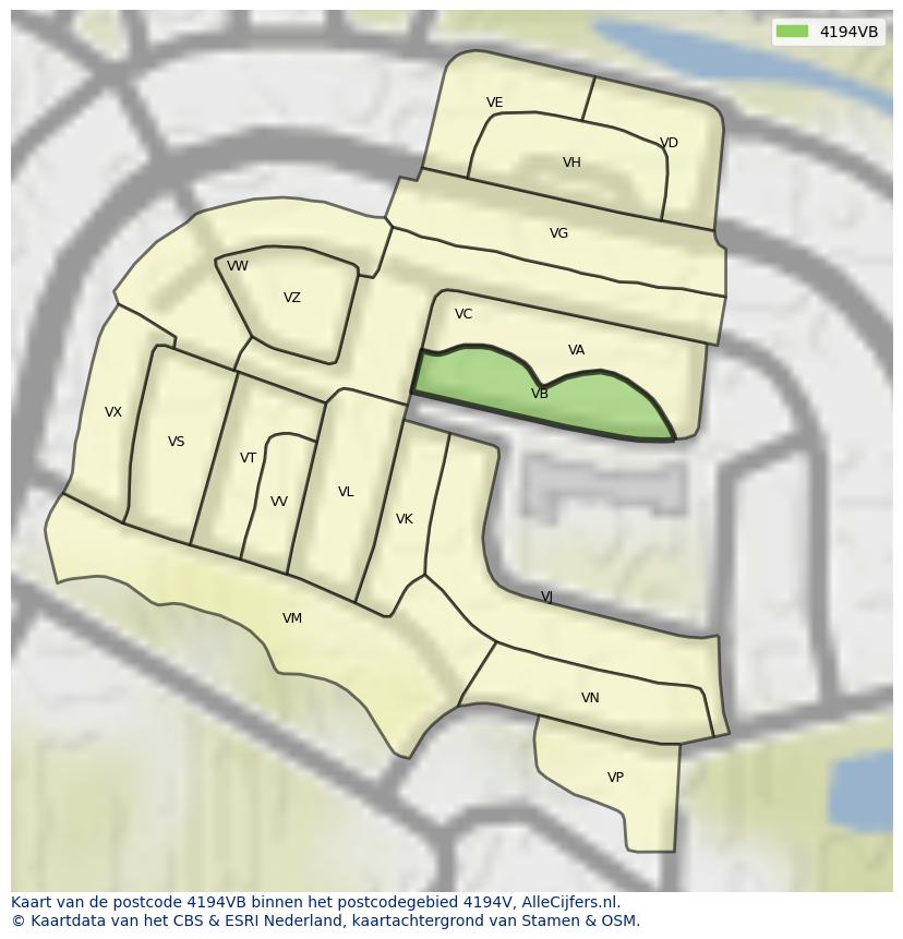 Afbeelding van het postcodegebied 4194 VB op de kaart.