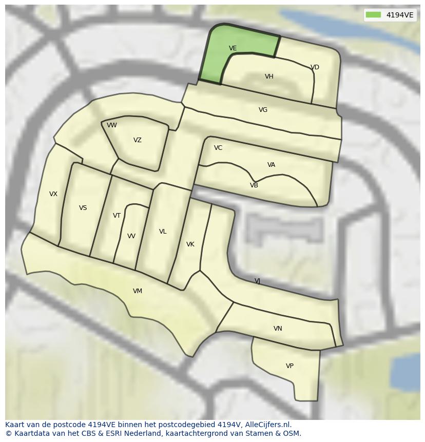 Afbeelding van het postcodegebied 4194 VE op de kaart.