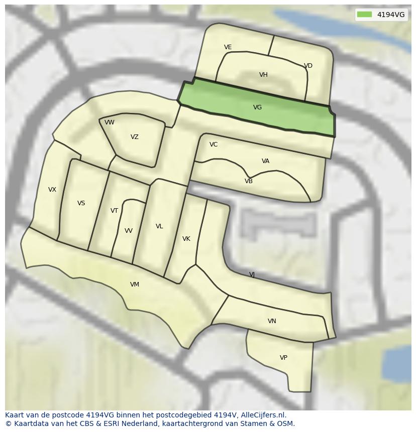 Afbeelding van het postcodegebied 4194 VG op de kaart.