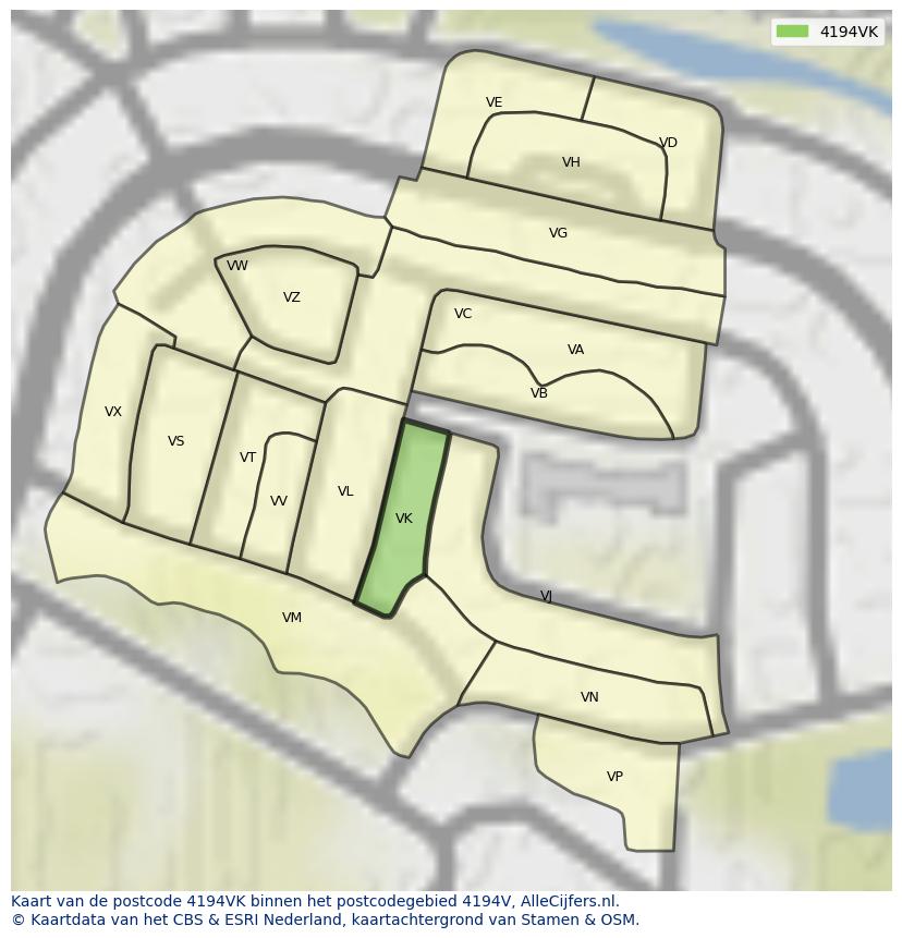 Afbeelding van het postcodegebied 4194 VK op de kaart.