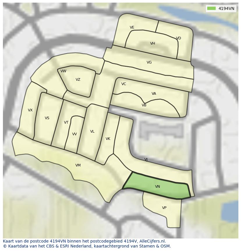 Afbeelding van het postcodegebied 4194 VN op de kaart.