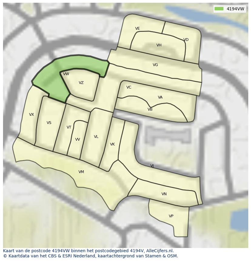 Afbeelding van het postcodegebied 4194 VW op de kaart.