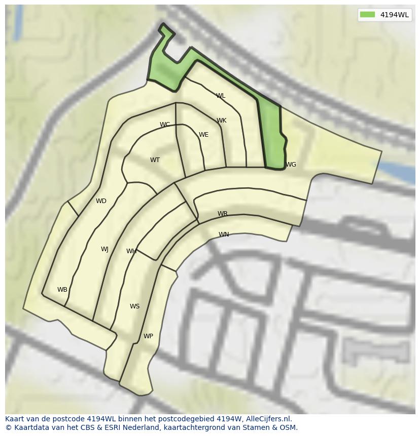 Afbeelding van het postcodegebied 4194 WL op de kaart.