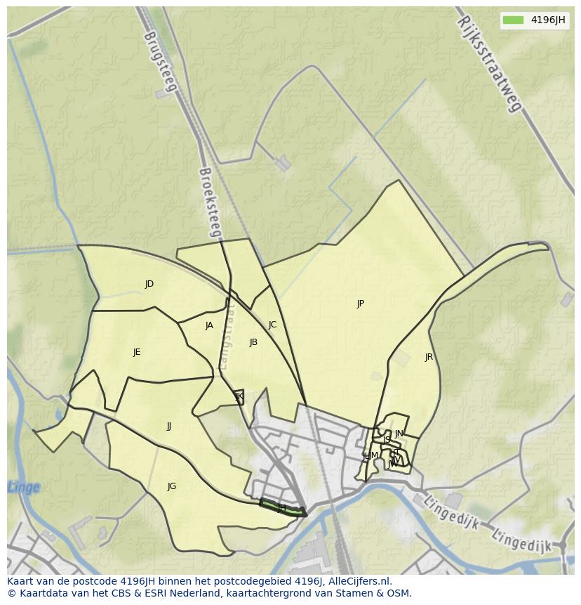 Afbeelding van het postcodegebied 4196 JH op de kaart.