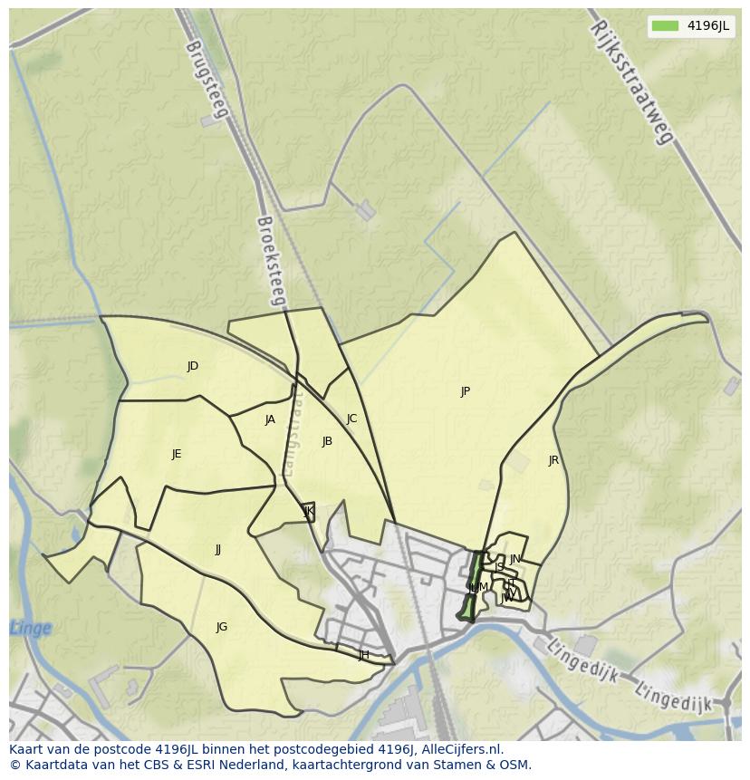 Afbeelding van het postcodegebied 4196 JL op de kaart.
