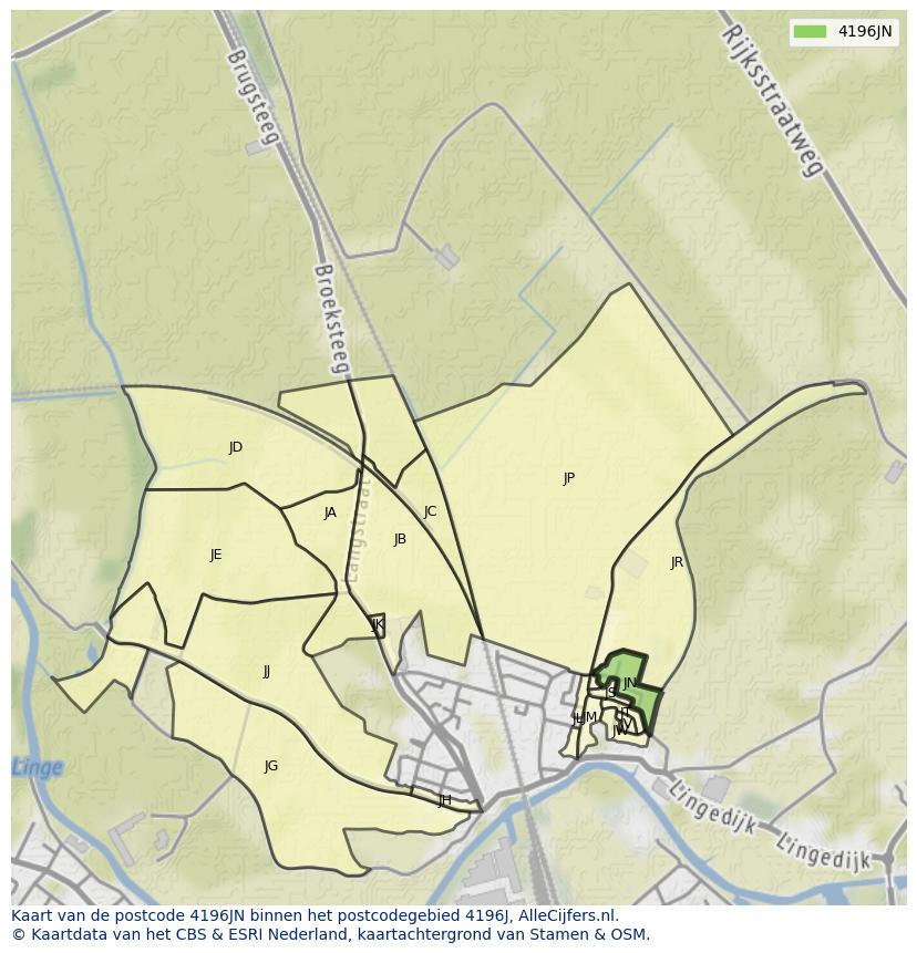 Afbeelding van het postcodegebied 4196 JN op de kaart.