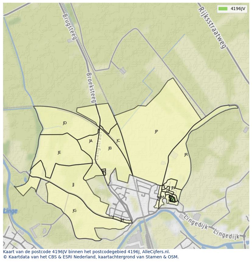 Afbeelding van het postcodegebied 4196 JV op de kaart.