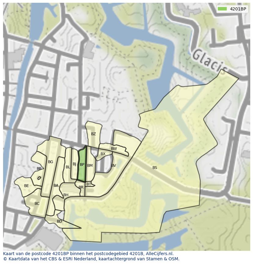 Afbeelding van het postcodegebied 4201 BP op de kaart.