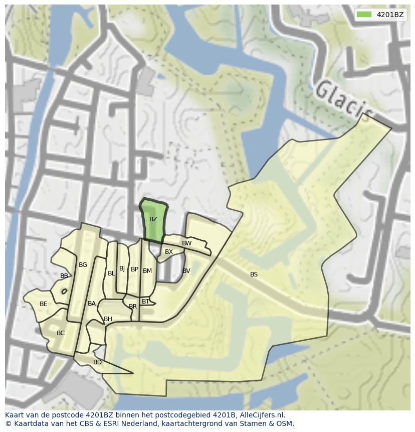 Afbeelding van het postcodegebied 4201 BZ op de kaart.