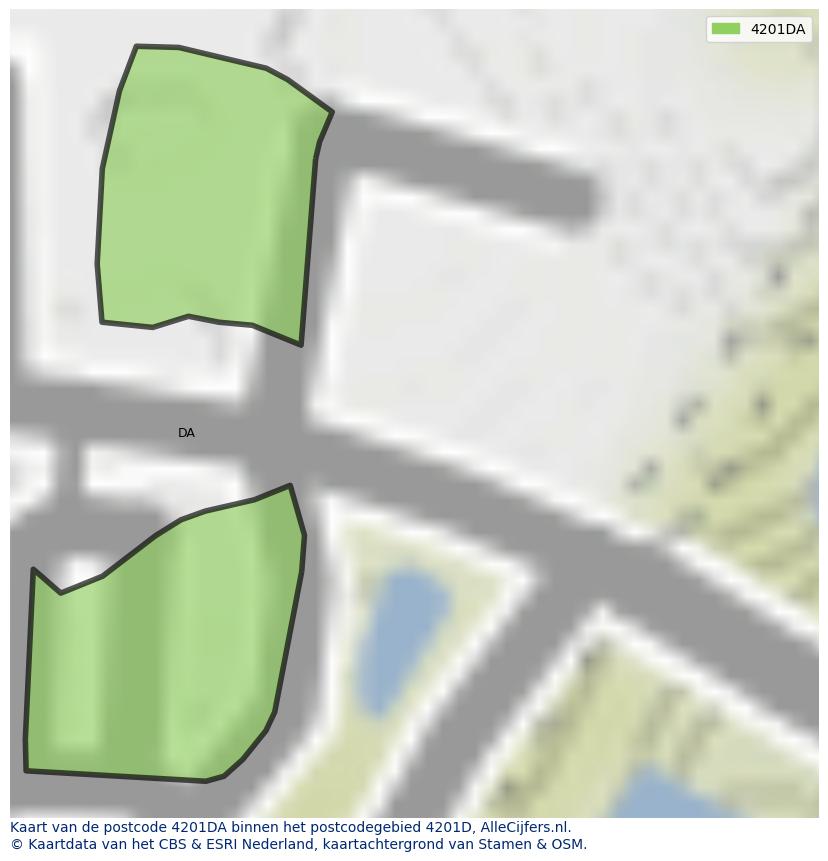 Afbeelding van het postcodegebied 4201 DA op de kaart.