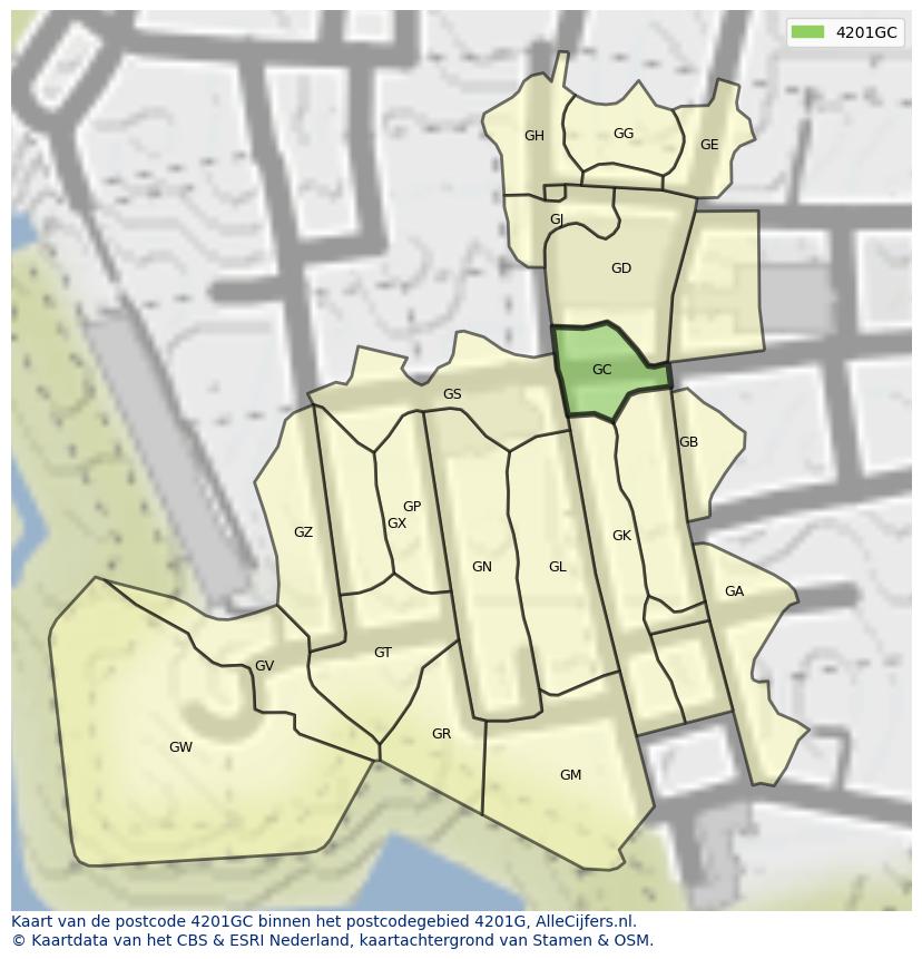Afbeelding van het postcodegebied 4201 GC op de kaart.