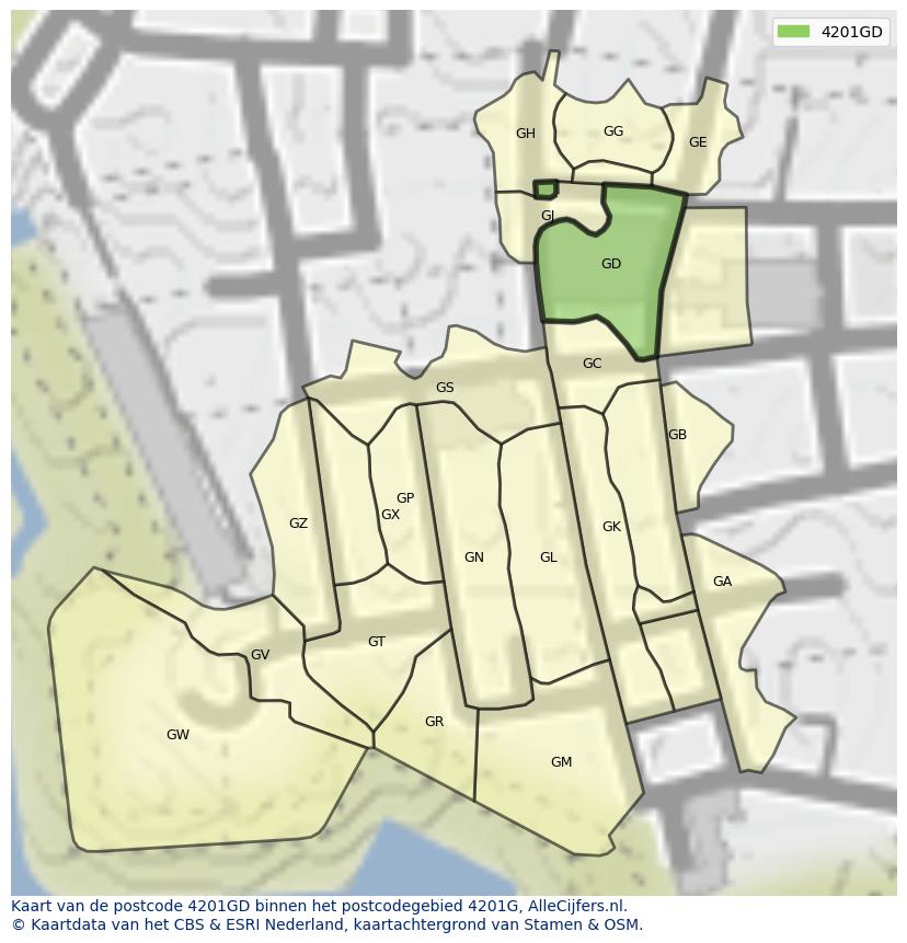 Afbeelding van het postcodegebied 4201 GD op de kaart.