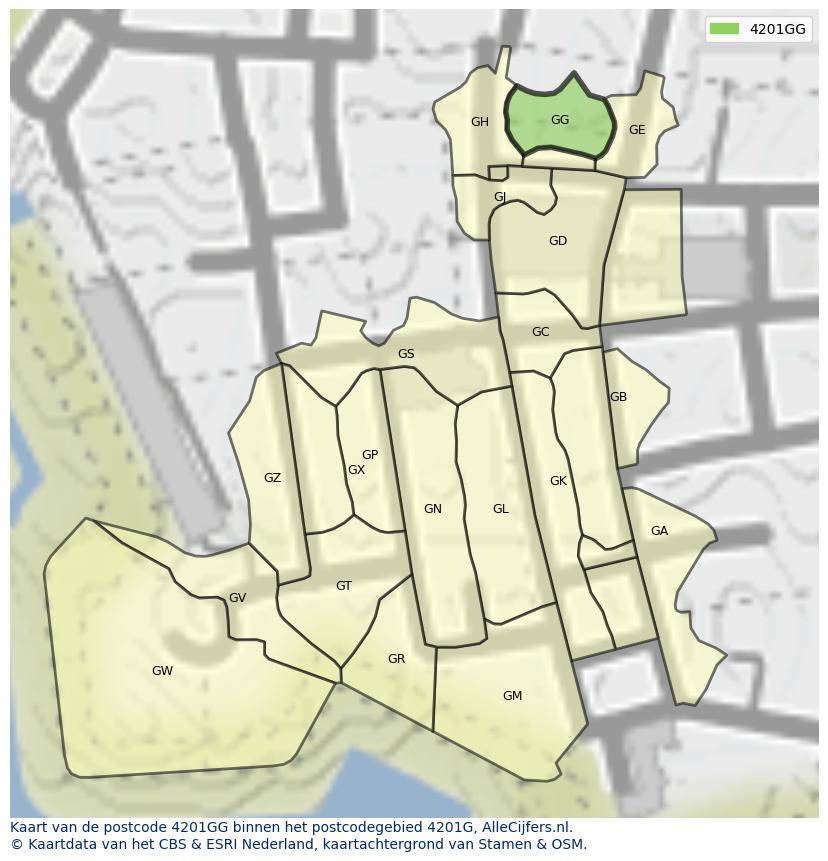 Afbeelding van het postcodegebied 4201 GG op de kaart.