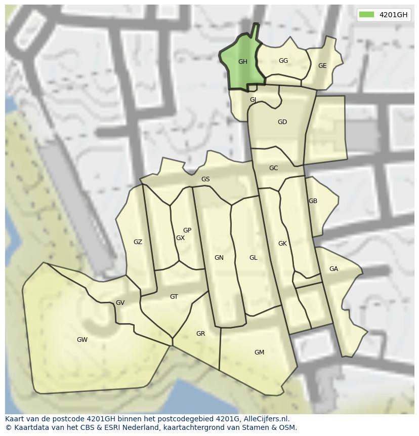 Afbeelding van het postcodegebied 4201 GH op de kaart.