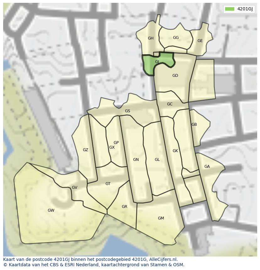 Afbeelding van het postcodegebied 4201 GJ op de kaart.