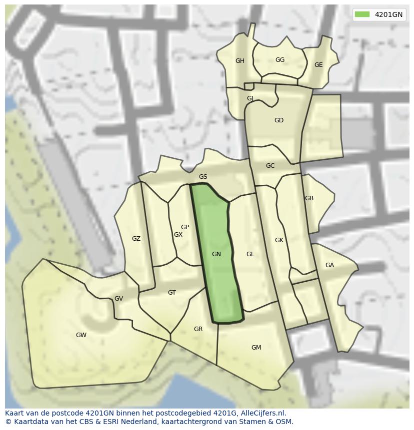 Afbeelding van het postcodegebied 4201 GN op de kaart.
