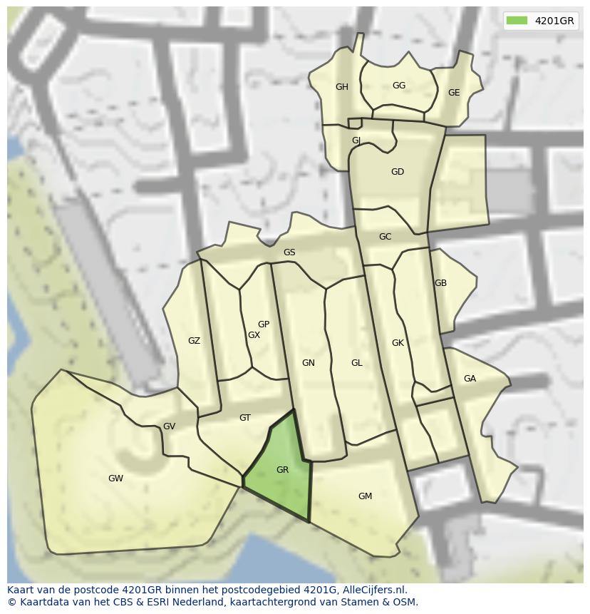 Afbeelding van het postcodegebied 4201 GR op de kaart.