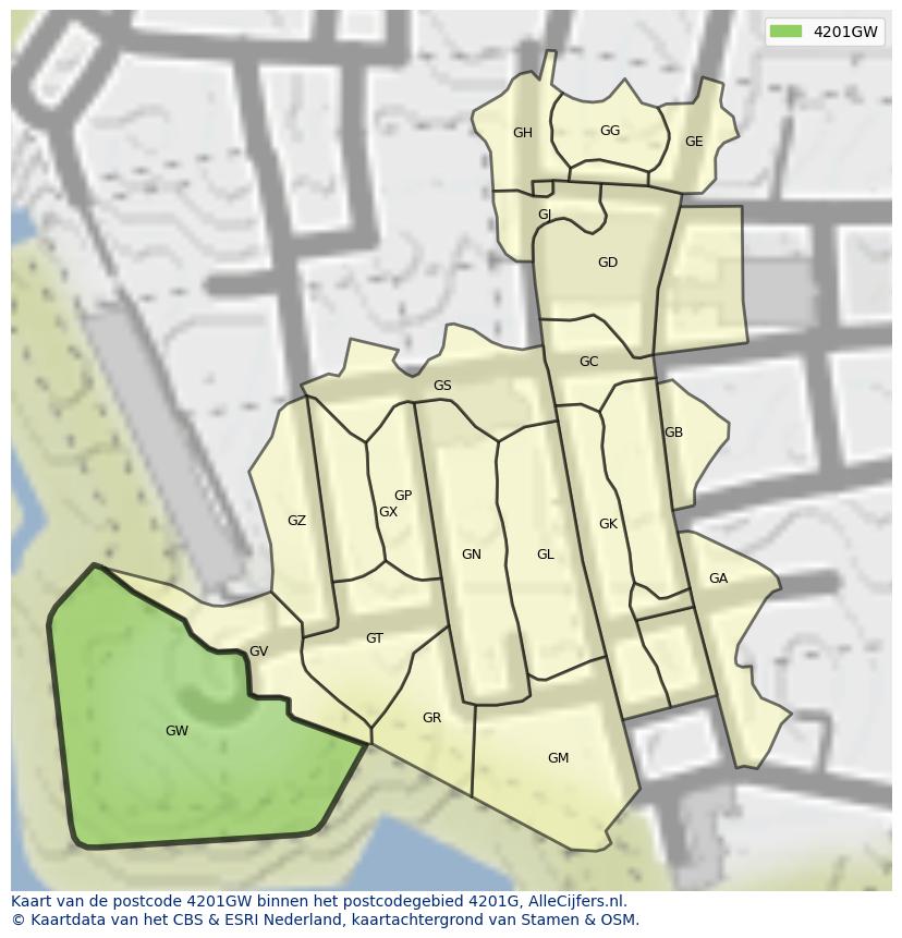 Afbeelding van het postcodegebied 4201 GW op de kaart.
