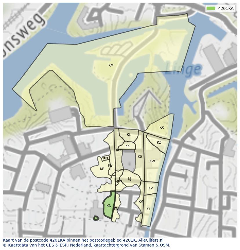 Afbeelding van het postcodegebied 4201 KA op de kaart.