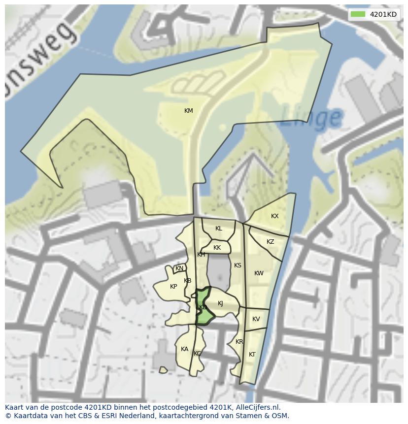 Afbeelding van het postcodegebied 4201 KD op de kaart.