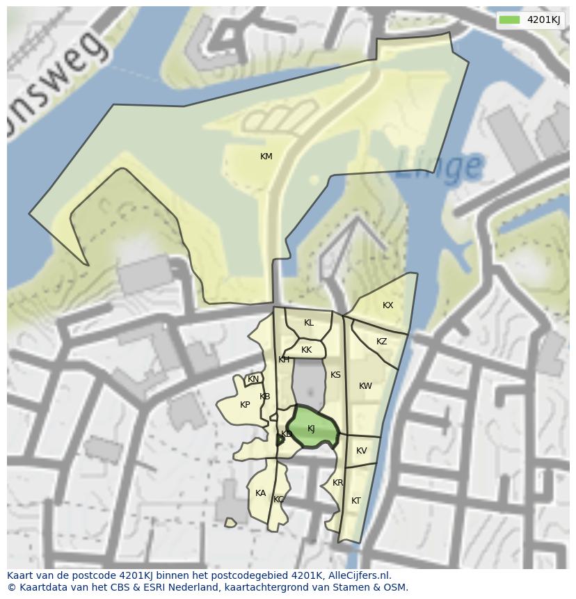 Afbeelding van het postcodegebied 4201 KJ op de kaart.