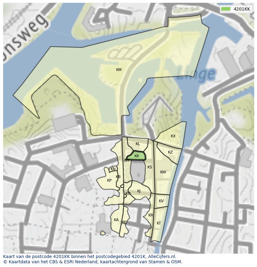 Afbeelding van het postcodegebied 4201 KK op de kaart.