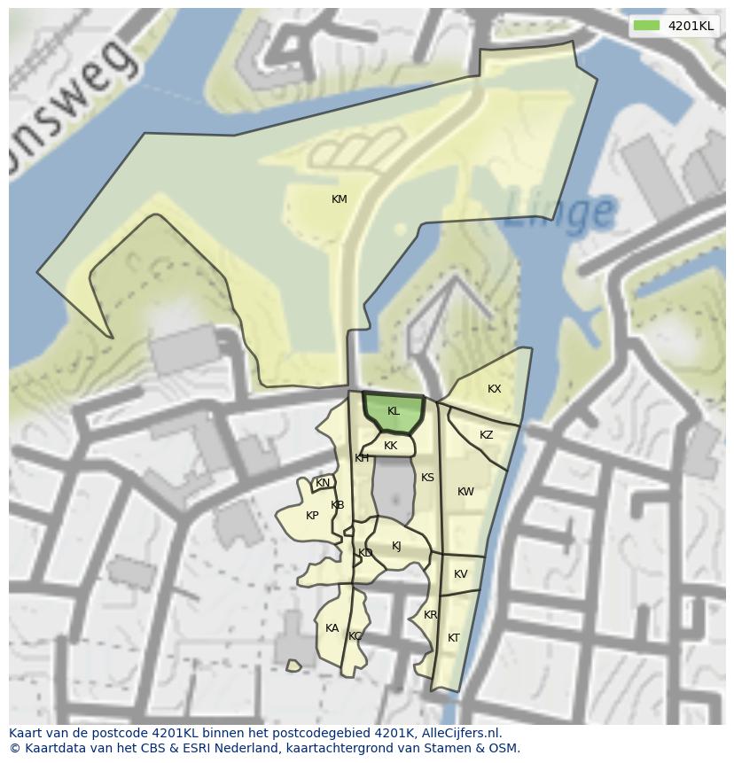 Afbeelding van het postcodegebied 4201 KL op de kaart.