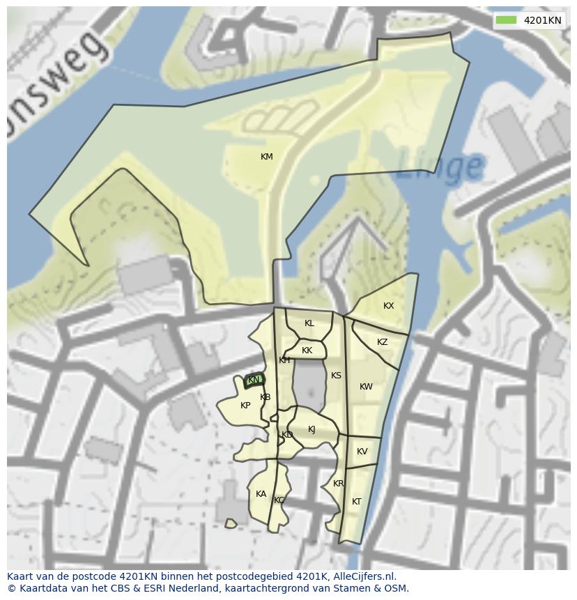 Afbeelding van het postcodegebied 4201 KN op de kaart.