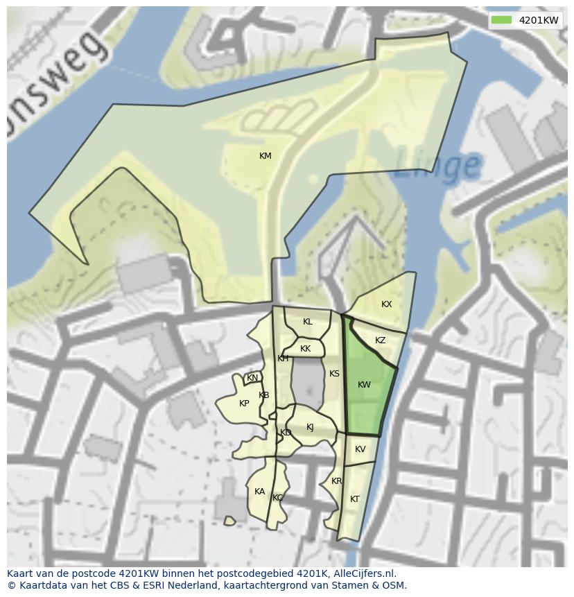 Afbeelding van het postcodegebied 4201 KW op de kaart.