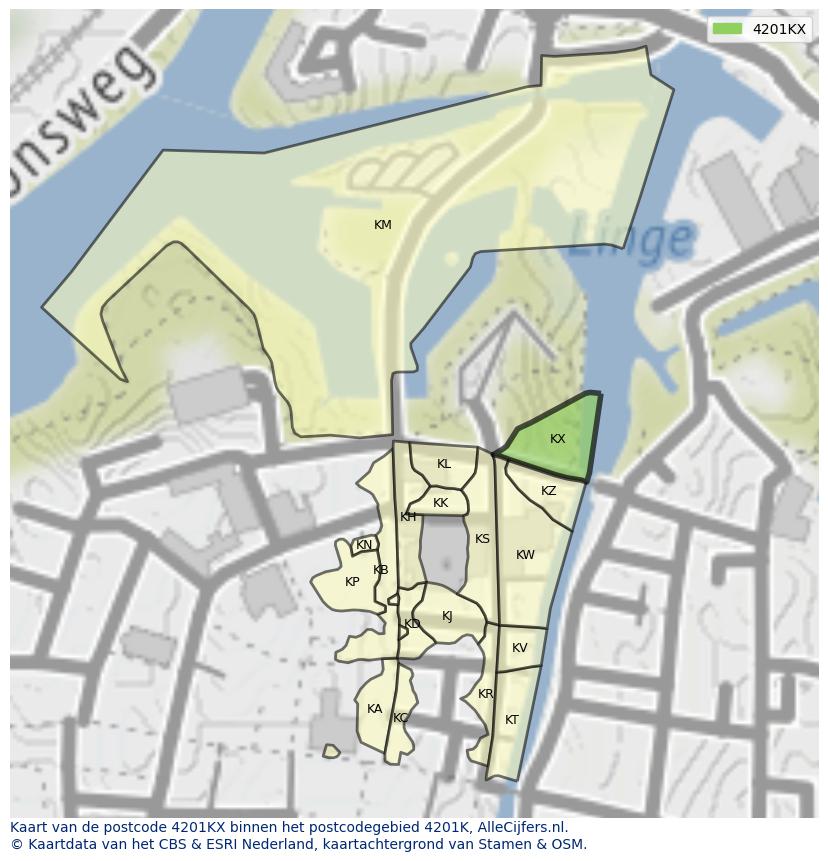 Afbeelding van het postcodegebied 4201 KX op de kaart.