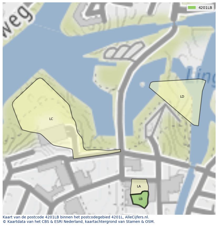 Afbeelding van het postcodegebied 4201 LB op de kaart.