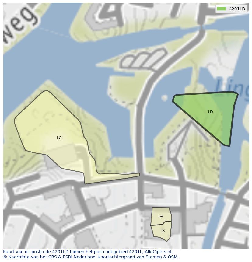 Afbeelding van het postcodegebied 4201 LD op de kaart.