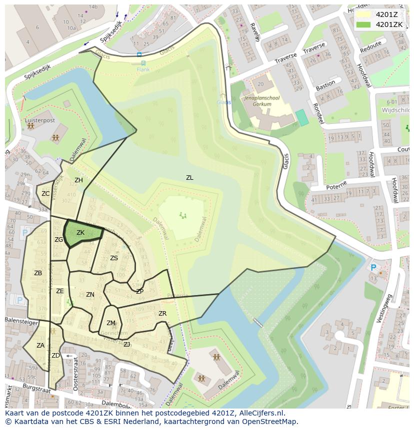 Afbeelding van het postcodegebied 4201 ZK op de kaart.