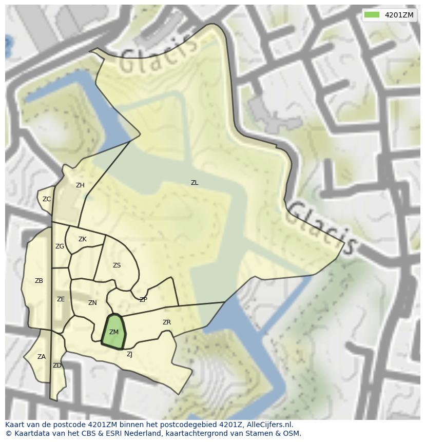 Afbeelding van het postcodegebied 4201 ZM op de kaart.