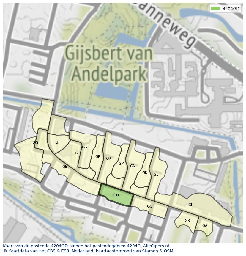 Afbeelding van het postcodegebied 4204 GD op de kaart.