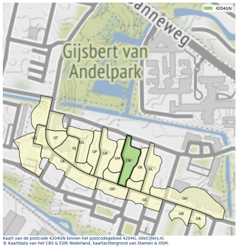 Afbeelding van het postcodegebied 4204 GN op de kaart.