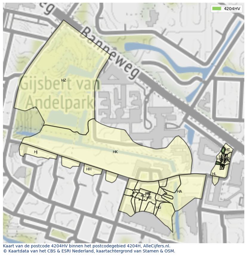 Afbeelding van het postcodegebied 4204 HV op de kaart.