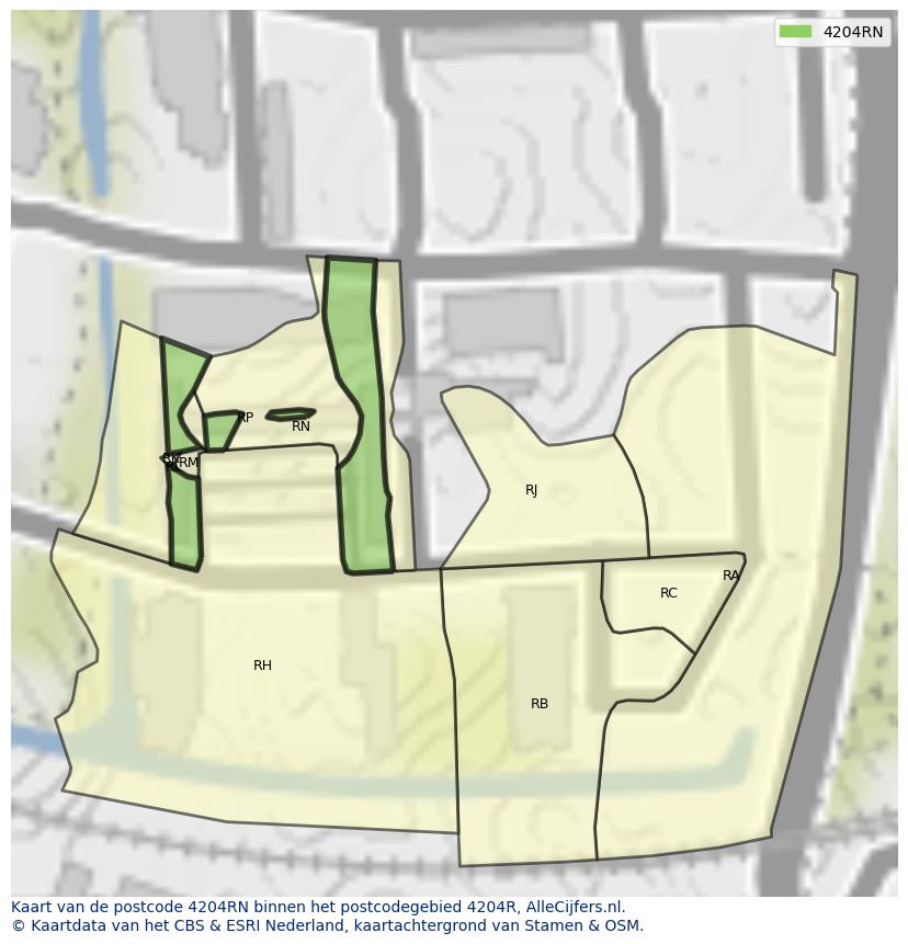 Afbeelding van het postcodegebied 4204 RN op de kaart.